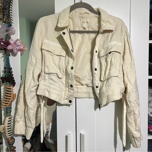 Silence + Noise Cream Cropped Utility Jacket